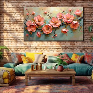 Pink Flowers Canvas Art, Sakura Blossoms Wall Decor, Print on Canvas, Living Room Decor, Asian Japanese Wall Art, Wall Hanging, Nature Art