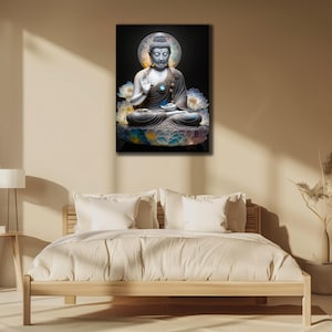Impression sur toile bouddha, décoration murale asiatique, art mural lotus, art mural yoga, affiche spirituelle, décoration d&#39;intérieur zen, oeuvre d&#39;art pleine conscience, affiche bouddha