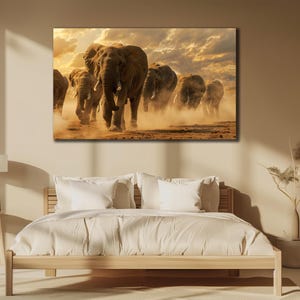 Elephants Family Canvas Painting Art, African Wall Decor, Safari Wall Art, Animals Print Art, Herd of Elephants Poster, Wall Hanging Canvas