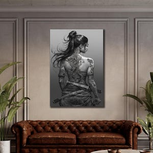 Arte em tela de gueixa, decoração de parede japonesa, arte de parede étnica, pintura de gueixa em tela, pôster tradicional, pintura de samurai, arte asiática elegante