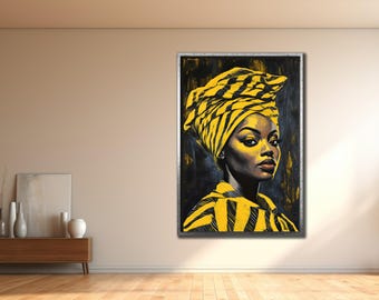 African Woman Canvas Print: Ethnic Portrait with Turban, Framed Wall Art