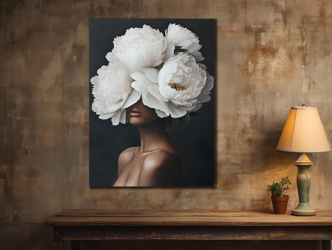 Floral Woman Portrait Canvas: Roses Art Print - Etsy