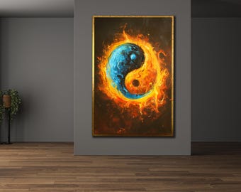 Fiery Yin Yang Canvas Art: Energy Balance Painting, Spiritual Harmony Decor, Zen Symbol Canvas
