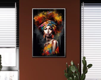 African Woman Canvas Print: Ethnic Portrait with Turban, Framed Wall Art