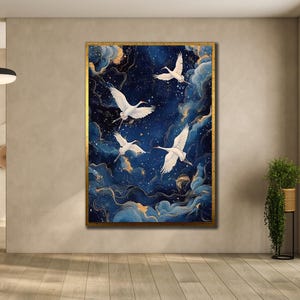 Minimalist Cranes Canvas Art, Crane Print,Birds Wall Decor, Room Wall Decor, Animal Painting Canvas,Japanese Canvas, Elegant Bird Wall Print