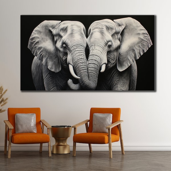 Elephants Family Canvas Painting Art, Animals African Wall Decor,  Wall Art, Modern Print Art, Elephants Couple Poster, Wall Hanging Canvas