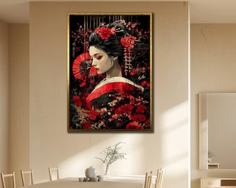 Geisha Canvas Art: Elegant Japanese Portrait Wall Decor