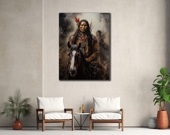 Indianer Mann Poster, Ethnic Print Wanddekor, Indianer Häuptling Leinwand, Native Wandkunst, Wohnkultur, Geschenk für Sie, Krieger Mann Kunstwerk