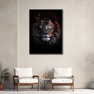 King Lion Canvas Print, Animal Wall Art, House Gift İdeas, Farmhouse Decor, Lions Motivation Poster, Crowns Painting Canvas,Lion King Poster