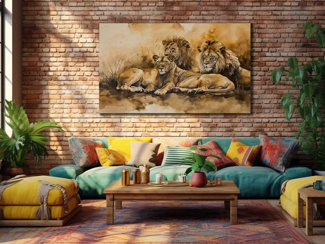 Lion Family Canvas Print, Lion Painting Art, Wall Hanging, House Gift ...