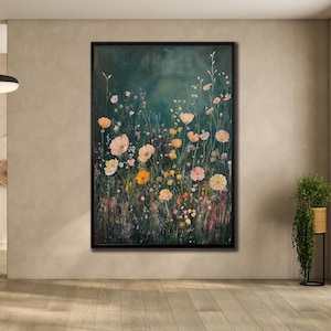 Spring Flowers Canvas Art, Wildflower Wall Decor, Boho Print on Canvas, Living Room Decor, Flowers Wall Art, Canvas Wall Hanging,Nature Art