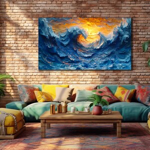 Ocean Wave Canvas Art, Sea Wall Decor, Seascape Print on Canvas, Wave on the OceanPainting Art,Huge Sea Wave Illustration Artwork, Poster