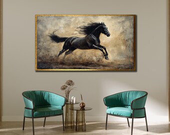 Black Horse Canvas Painting: Ready to Hang Animal Wall Art