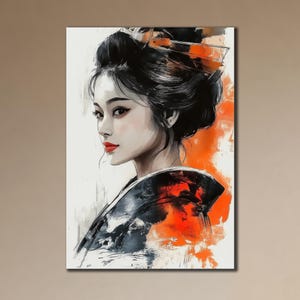 Arte em tela de gueixa, decoração de parede japonesa, arte de parede étnica, pintura de gueixa em tela, pôster tradicional, pintura de samurai, arte feminina