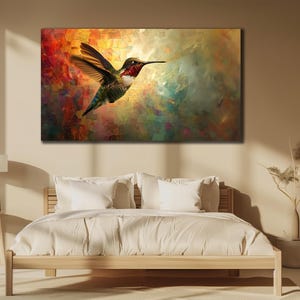 Colorful Bird Canvas, Print for Bedroom Decor, Vibrant Hummingbird Canvas Art, Flower Wall Decor, Room Wall Decor, Animal Print on Canvas