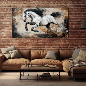 Horses Painting on Canvas, White Horse Wall Art, Contemporary Wall Decor, Animals Poster, Ready To Hang Decoration, Horse Printing Artwork