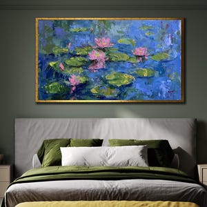 Pink Lotus Flower Painting, Lily Wall Art,Flower Canvas, Botanical Art Print, Floral Painting On Canvas, Nature Wall Decor,Flower Wall Frame