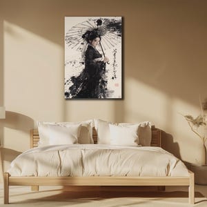 Arte em tela de gueixa, decoração de parede com impressões de mulheres japonesas, arte de parede étnica, pintura de gueixa em tela, pôster tradicional, pintura a óleo japonesa