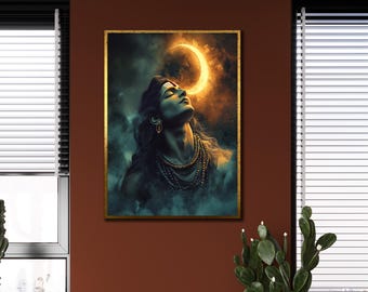 Canvaskunst Shiva: meditatieve spirituele muurdecoratie hindoegod