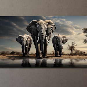 Cuadro sobre lienzo con familia de elefantes, decoración de pared africana con animales, arte de pared, arte impreso moderno, póster de manada de elefantes, lienzo para colgar en la pared