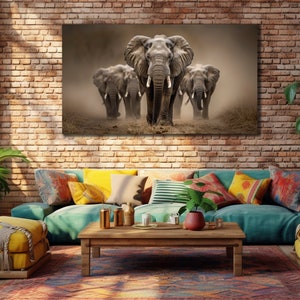 Elephants Family Canvas Painting Art, Animals African Wall Decor,  Wall Art, Modern Print Art, Herd of Elephants Poster, Wall Hanging Canvas