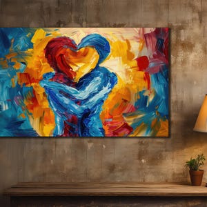 Kissing Couple Canvas Print Art, 3D Lover Wall Art, Romantic Painting on Canvas,Kiss Printing Art, Love Artwork, Emotional Bedroom Decor