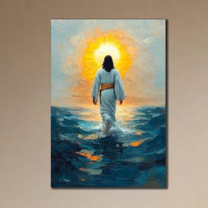 Jesus Canvas Print Art,Jesus Walking on Water Wall Art, Christian Gift Ideas, Religious Print Art, 3d Jesus Canvas Art, Spiritual Wall Decor