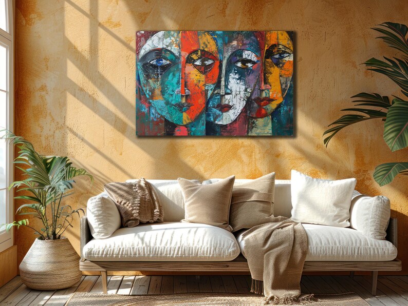 Abstract Faces Cubism Canvas Print, Cubism Painting Wall Art, House