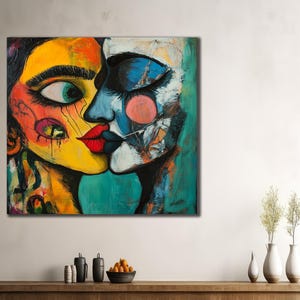 Abstract Faces Cubism Canvas Print, Cubism Painting Wall Art, House Gift İdea, Couple Wall Decor, Cubist Face Poster, Ethnic Home Decor