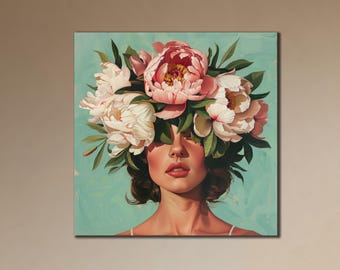 Woman with Flowers Portrait: Roses Canvas Wall Art