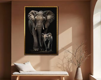 Elephant Family Canvas Painting: African Animal Wall Art