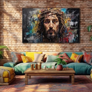 Jesus Canvas Print Art, Jesus Wall Art, House Gift İdea, Christian Art Poster, Home Decor, Religious Canvas Art, Colorful Painting Art