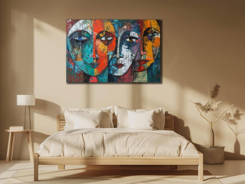 Abstract Faces Cubism Canvas Print, Cubism Painting Wall Art, House
