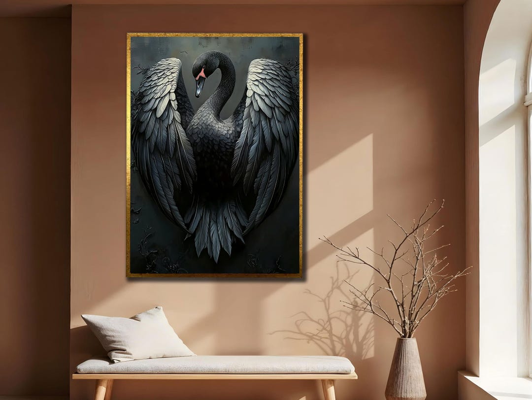 Black Swan Canvas Painting: Wall Art With Swans - Etsy
