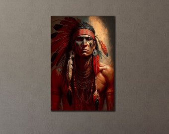 American Indian Man Poster, Ethnic Prints Wall Decor, Native Canvas Wall Art, Home Decorative Canvas, Gift For Her, Warrior Girl Artwork