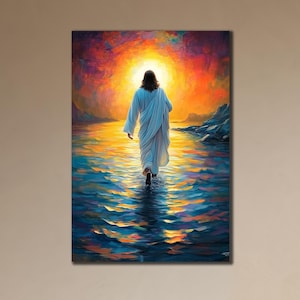 Jesus Canvas Print Art,Jesus Walking on Water Wall Art, Christian Gift Ideas, Religious Print Art, 3d Jesus Canvas Art, Spiritual Wall Decor