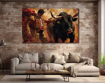 Spanish Bullfighter Wall Art, Matador Bull Painting on Canvas, Spanish Matador Print Poster, Room Canvas Gift, Matador Painting Art Print