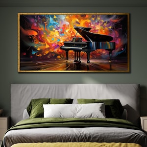 Colorful Piano Painting, Music Framed Wall Art, Piano Wall Decor, Musical Instruments Poster, Ready To Hang Decor, Musician Canvas Print Art