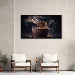 Brown Cup Of Coffee Canvas, Coffee Print Wall Art, Gift Canvas Print For Coffee Shop, Coffee Splash Painting Art, Coffee Cup Poster