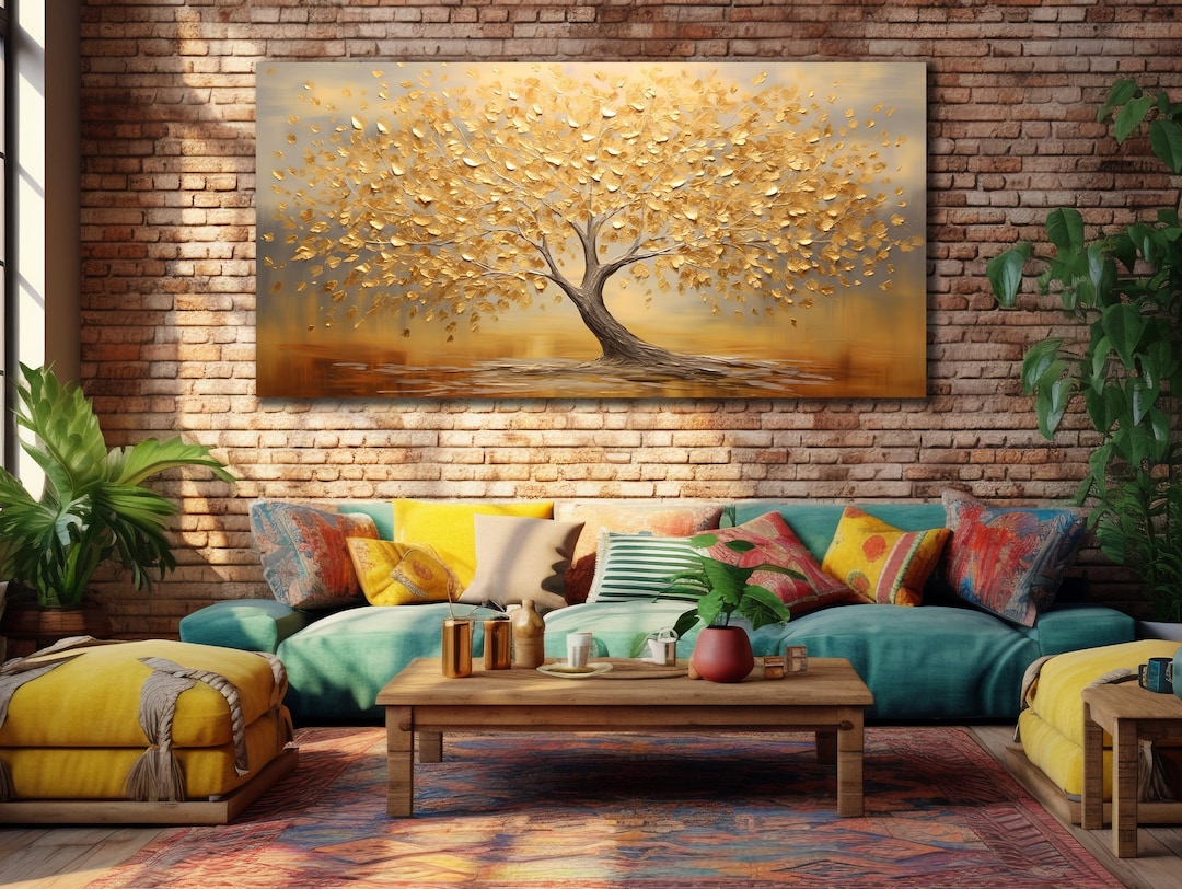 Tree Painting on Canvas, Golden Tree Wall Art, Nature Wall Decor ...
