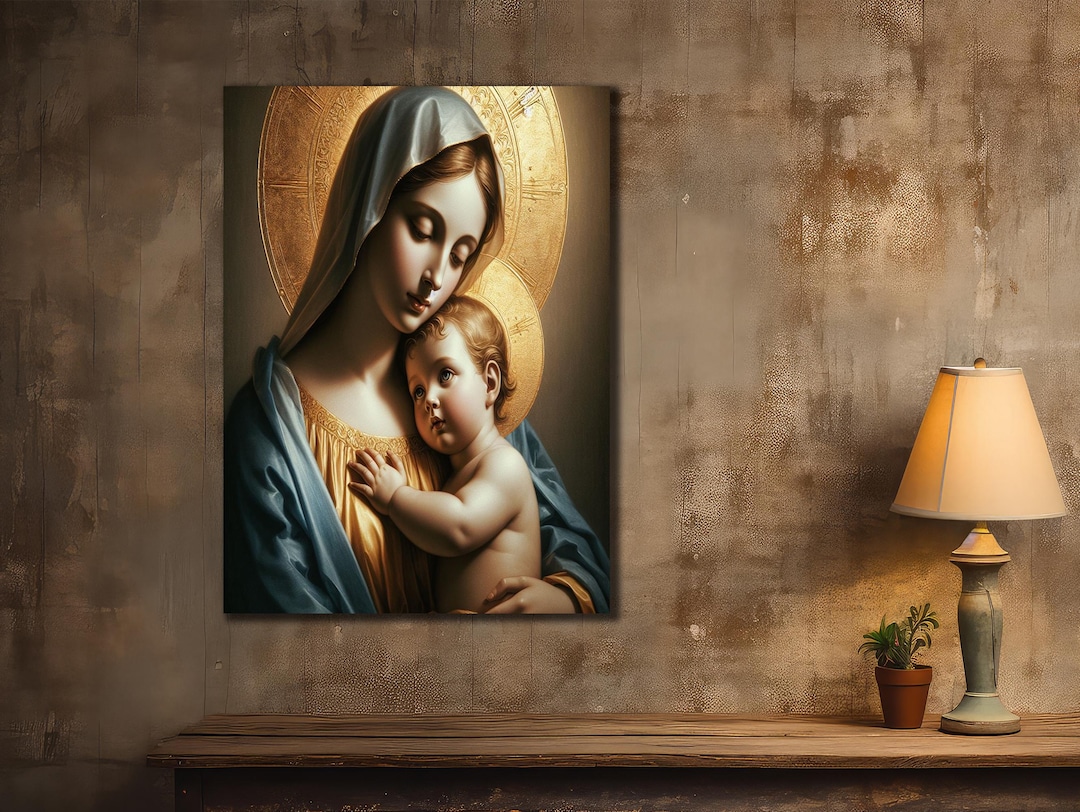 The Virgin Mary Child Canvas, Religious Wall Art, Catholic Print Wall ...