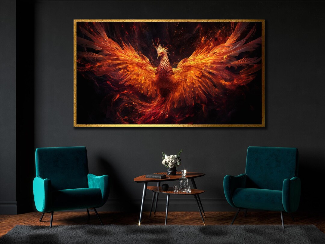 Fire Phoenix Canvas Art, Print for Bedroom Decor, Mythical Bird Wall ...
