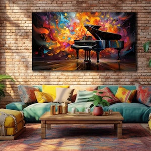 Colorful Piano Painting Canvas, Music Wall Art, Piano Wall Decor, Musical Instruments Poster, Ready To Hang Decor, Musician Printing Art