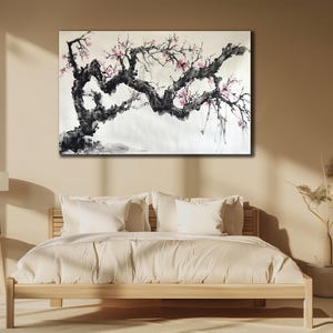 Japanese Cherry Blossom Canvas, Sakura Blossoms Wall Decor, Print on Canvas, Japanese Wall Art, Wall Hanging, Nature Art, Spring Home Decor