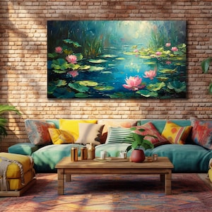 Pink Lotus Flower Painting, Acrylic Lotus Print Wall Art, Lotus Flower Canvas Print, Botanical Art Print, Floral Printing Art, Wall Decor