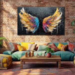 Angel Wings Canvas Art, Surreal Wings Canvas Printing,Colorful Wall Decor, Minimalist Wall Art, Modern Painting On Canvas, Canvas Wall Art