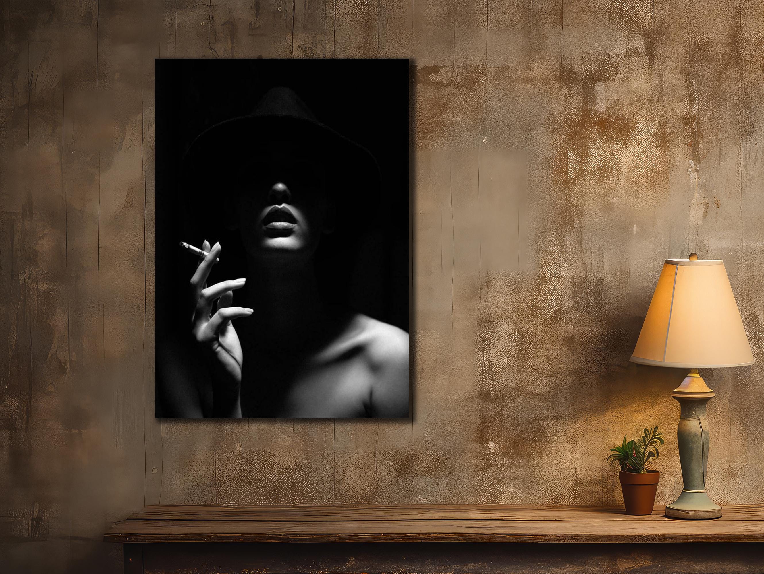 naked woman smoking cigarette Cigar Canvas Print, Erotic Bedroom Art Unknown actresses smoking cigarette compilation