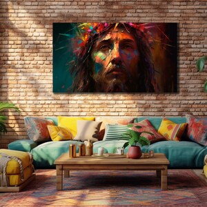 Jesus Canvas Print Art, Jesus Wall Art, House Gift İdea, Christian Art Poster, Home Decor, Religious Canvas Art, Colorful Painting Art