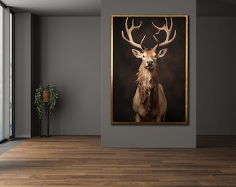 Abstract Deer Canvas Art: Vintage Wildlife Wall Decor