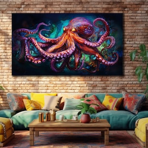 Colorful Octopus Oil Painting Canvas, Print for Wall Decor, Octopus Wall Decor, Home Gift, Animal Print on Canvas, Sea Life Painting Art